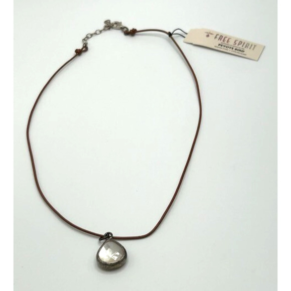 NWT Peyote Bird Teardrop Leather Cord Necklace Genuine Stone Sterling Silver 18" - Picture 2 of 6